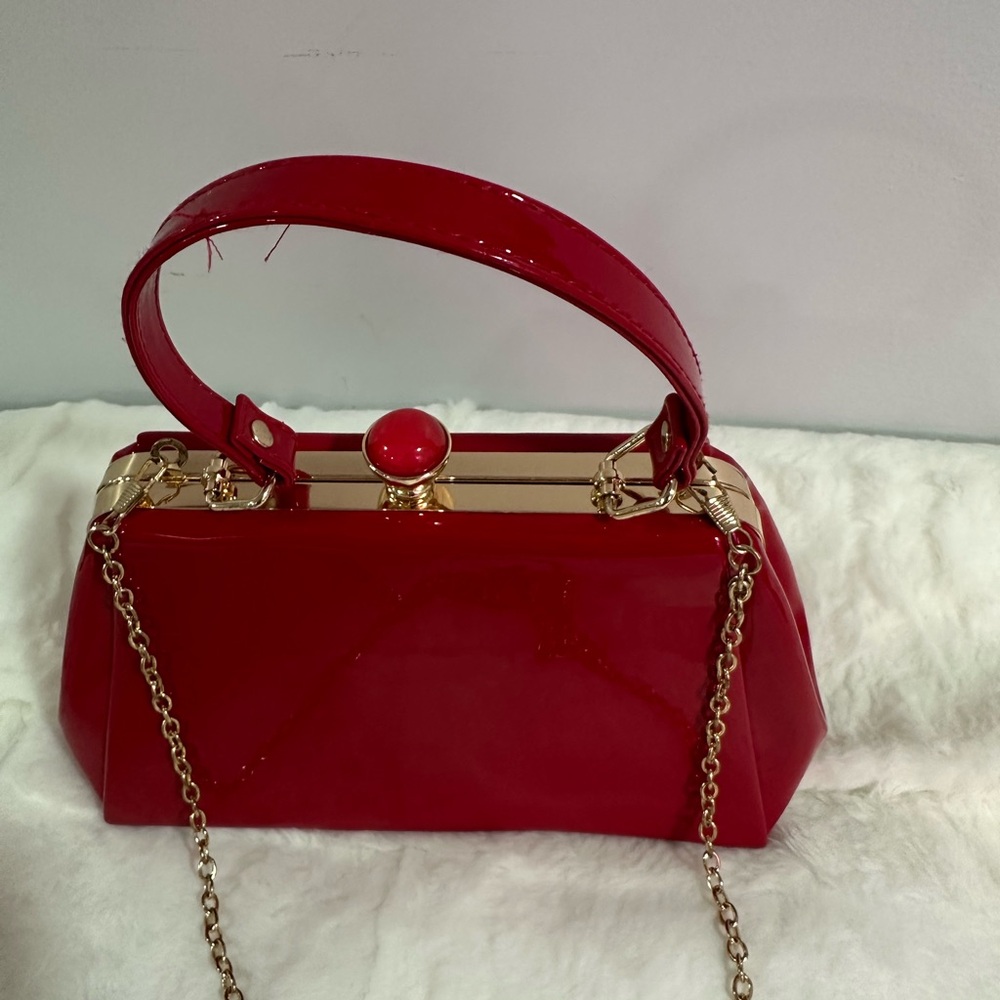 Glossy Red Clutch with Gold Accents